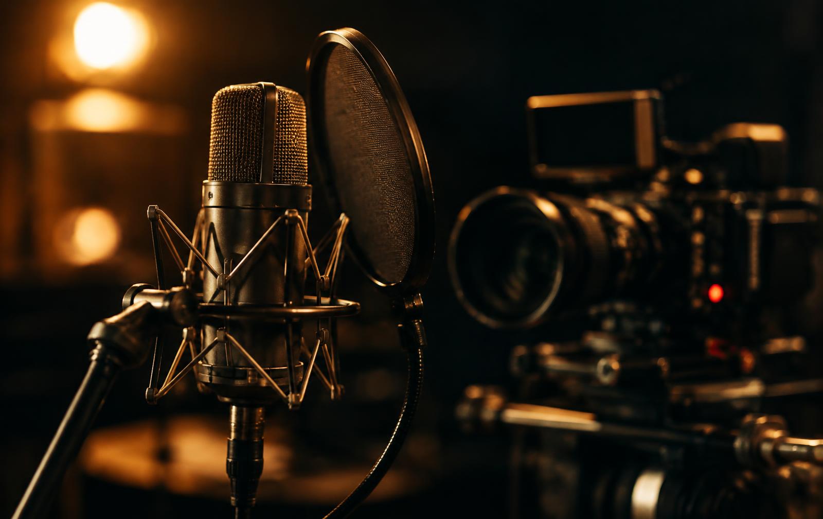 Mikrofon und Filmkamera im Studio